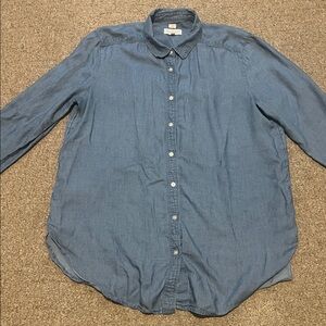 LOFT Women’s Softened Denim Blue Button Down Shirt Size Medium